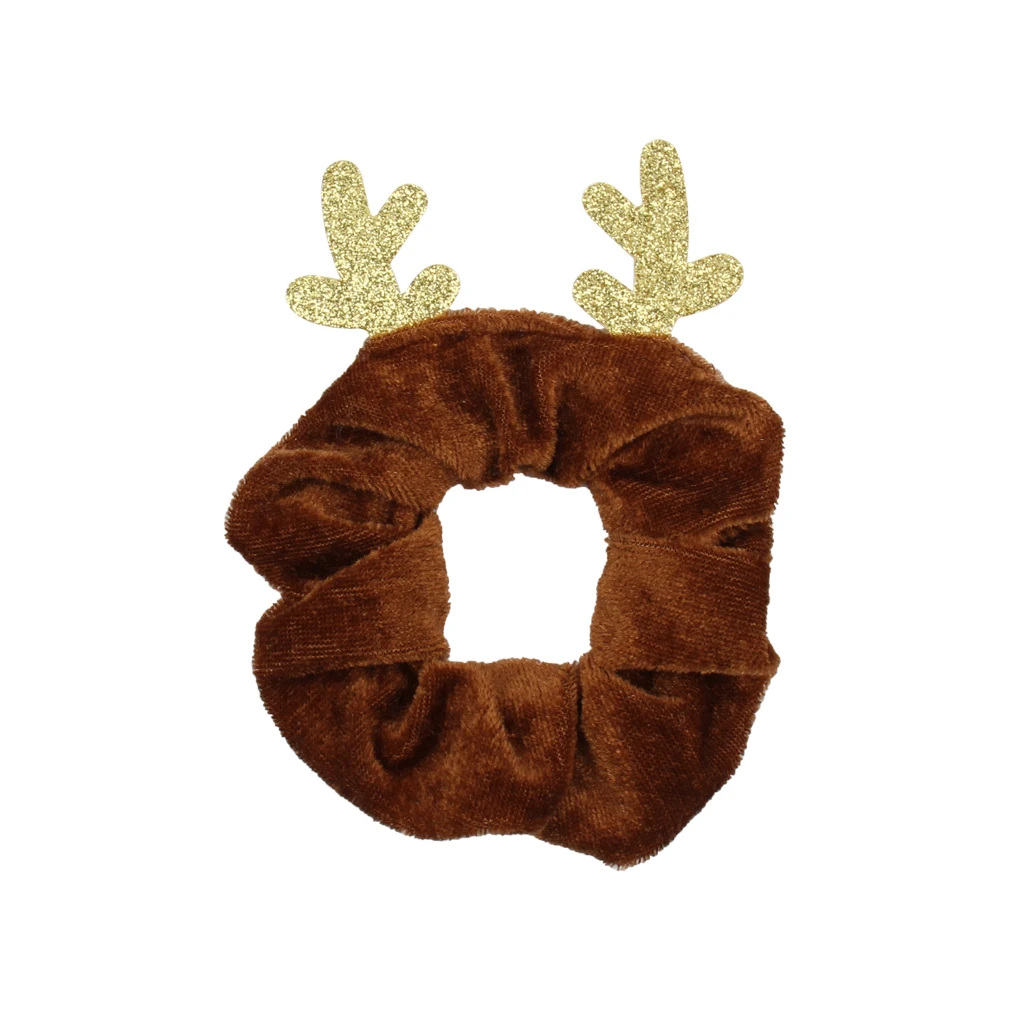 

2020 New Arrival Christmas Festival Deer Antler Hair Style Velvet Scrunchies Handmade Hair Bands For Girl Party Headwear, Brown