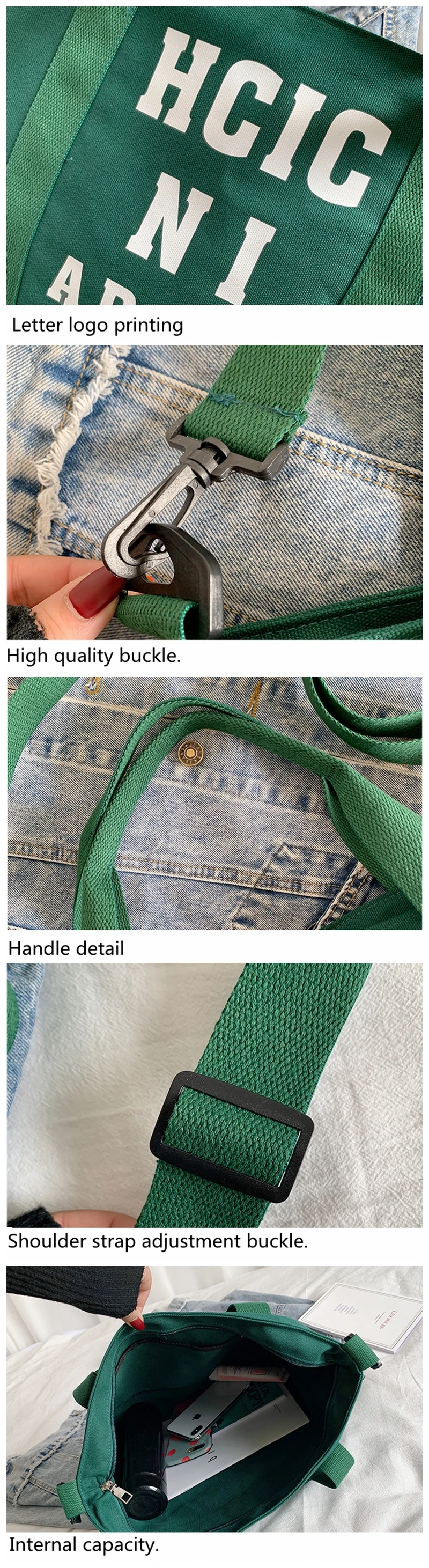 2020 New style large capacity letter logo printing cotton canvas tote messenger bag from China Supplier