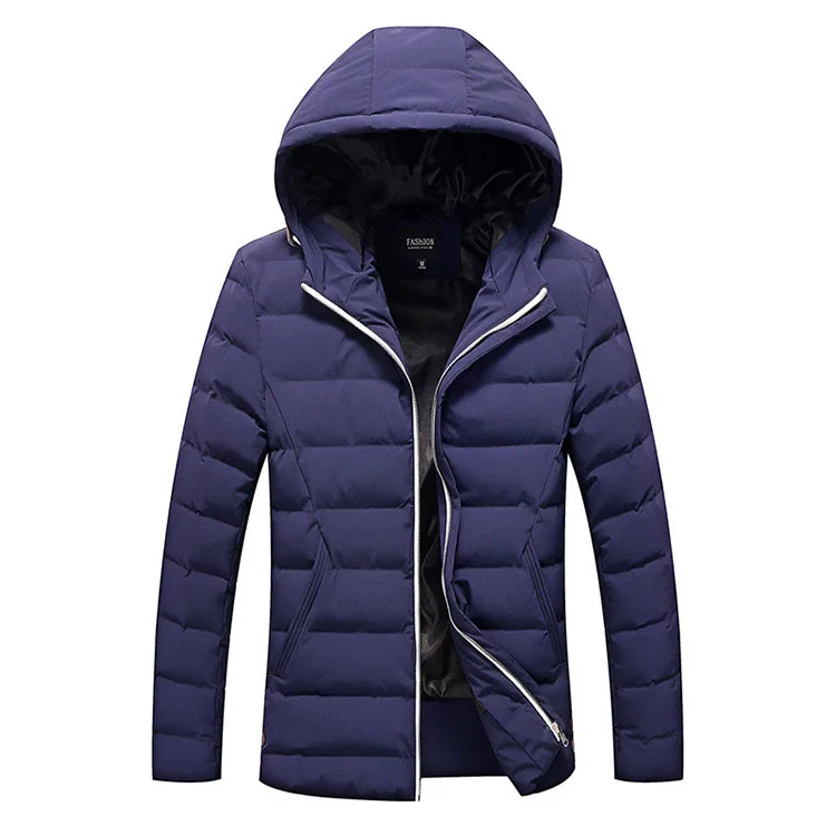 

winter men's hooded thick solid color down cotton jacket plus size casual coat