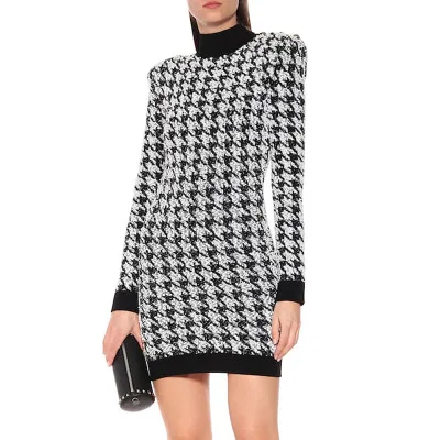 

Newest 2019 Designer tweed houndstooth fancy Women's keen length dress