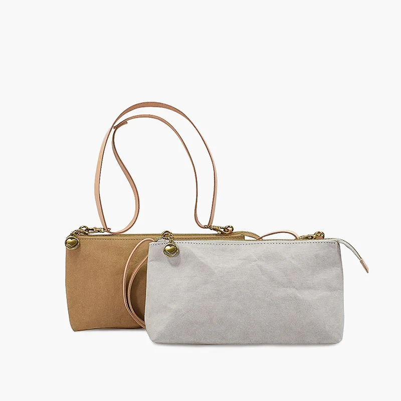 

new style ladies washable kraft paper eco friendly recyclable small zipper single shoulder handbag, Customized color