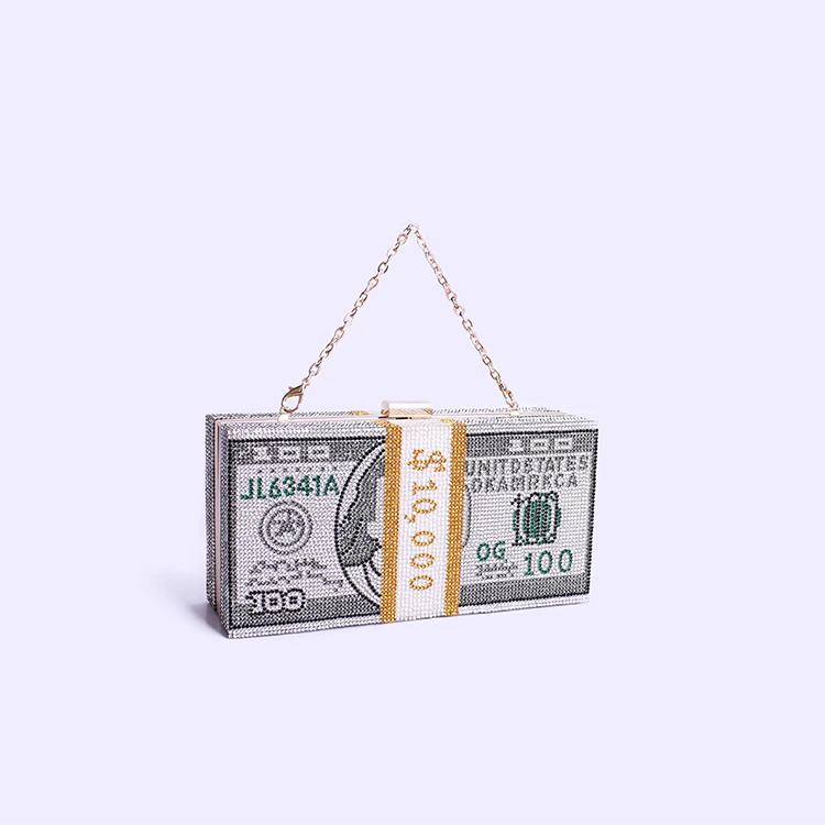 
Luxury $100 Dollars Rhinestone Crystal Money Bag Clutch Evening Bag Purse Crystals Bling Money Bag Rhinestone Money Purse 