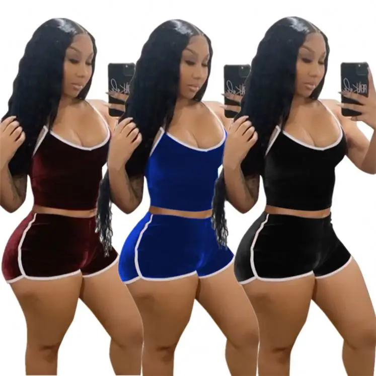 

MOEN New Arrival Tank Top And Shorts Women Casual Summer Two Piece Velvet Sports Suit 2 Piece Sets
