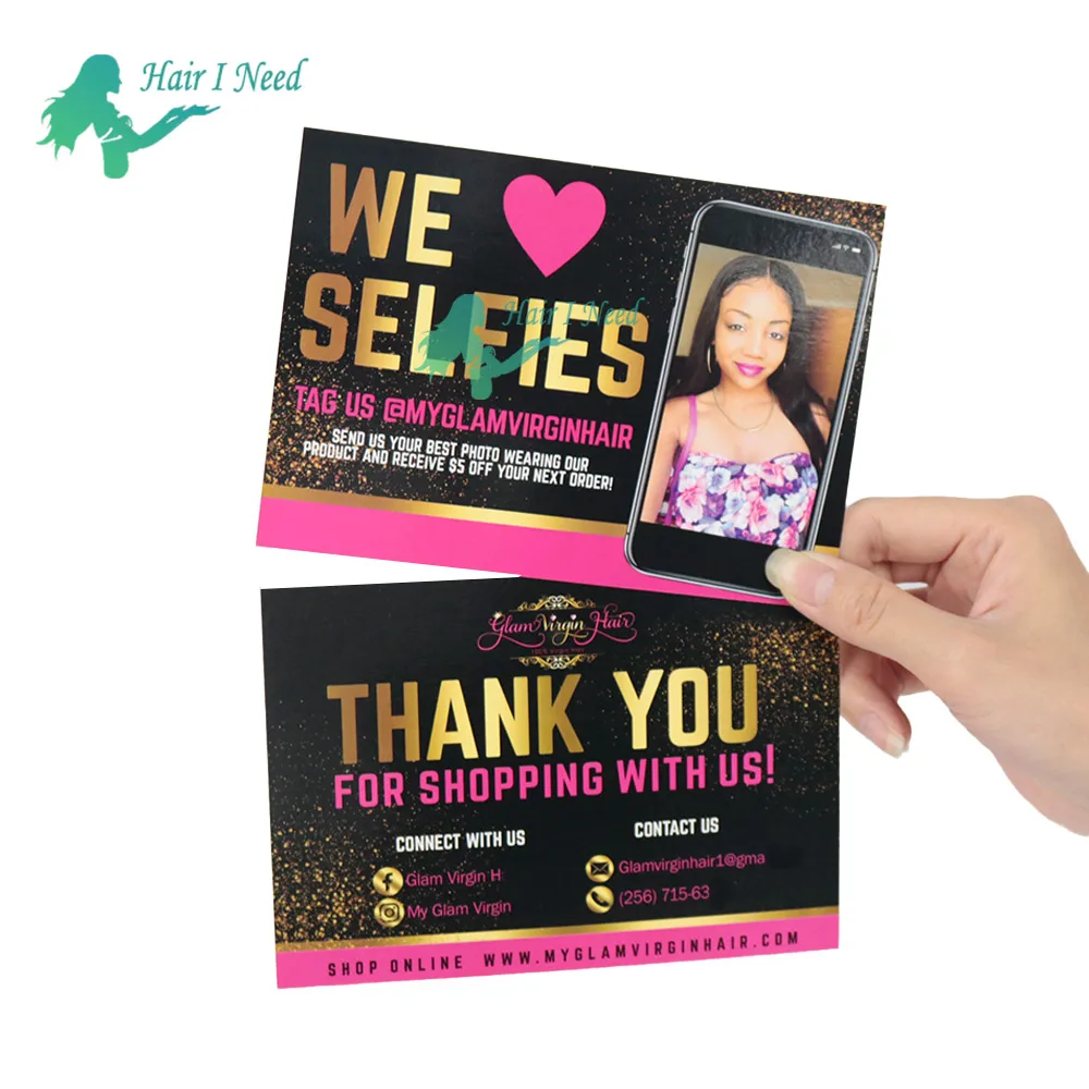 

Custom logo Thank You paper Card for hair extension free design
