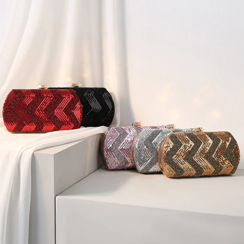 

Fashion Handmade Shiny Sequins Clutch Bag Evening Bag Women Simple Geometric Wave Pattern Handbags