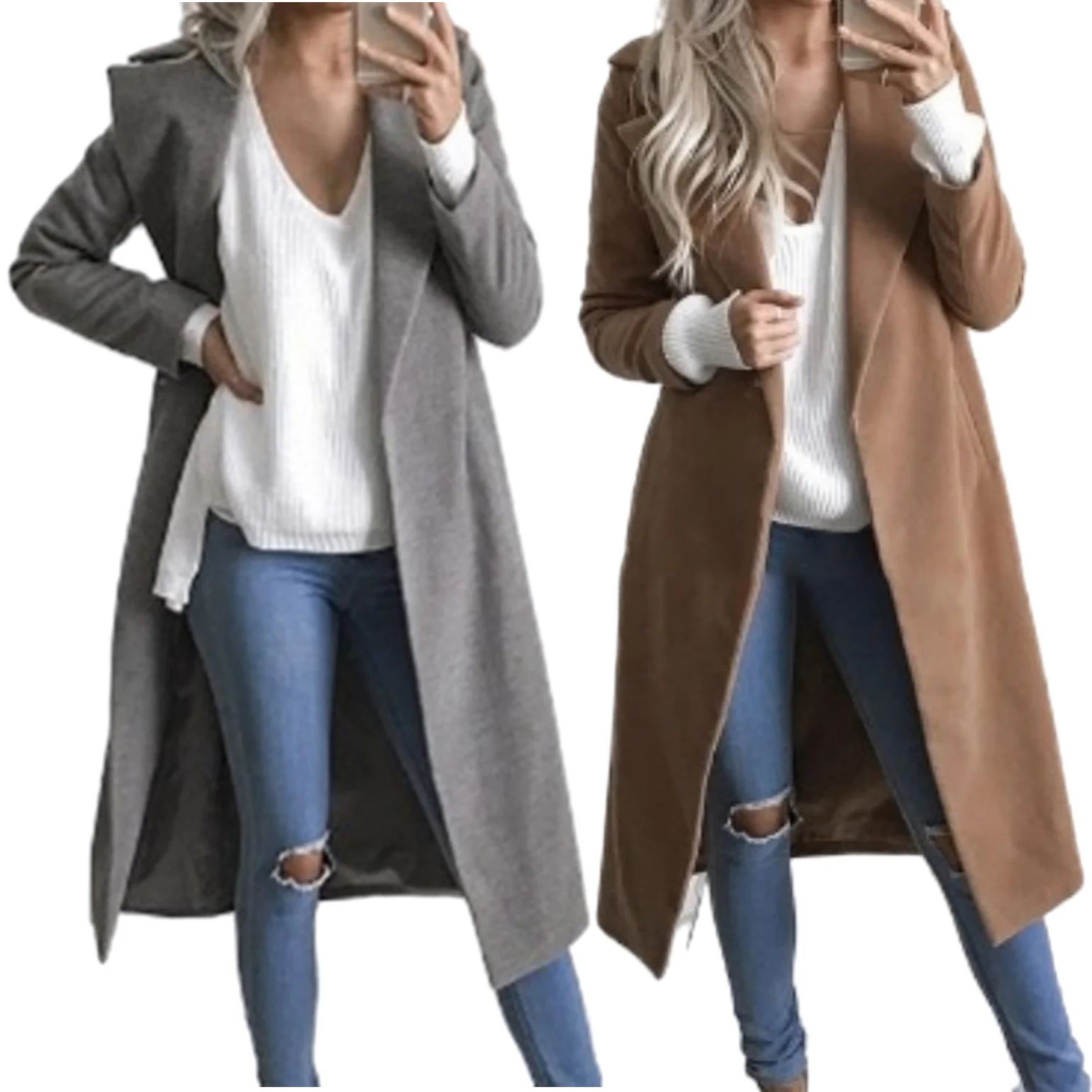 YQY002 New Styles Autumn Fashion Leisure Ladies Long Coats for Women Woolen Coat