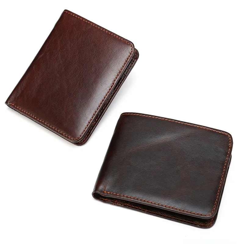 

Custom High Quality Short Slim Genuine leather card clutch bag man leather wallet, Brown/coffee