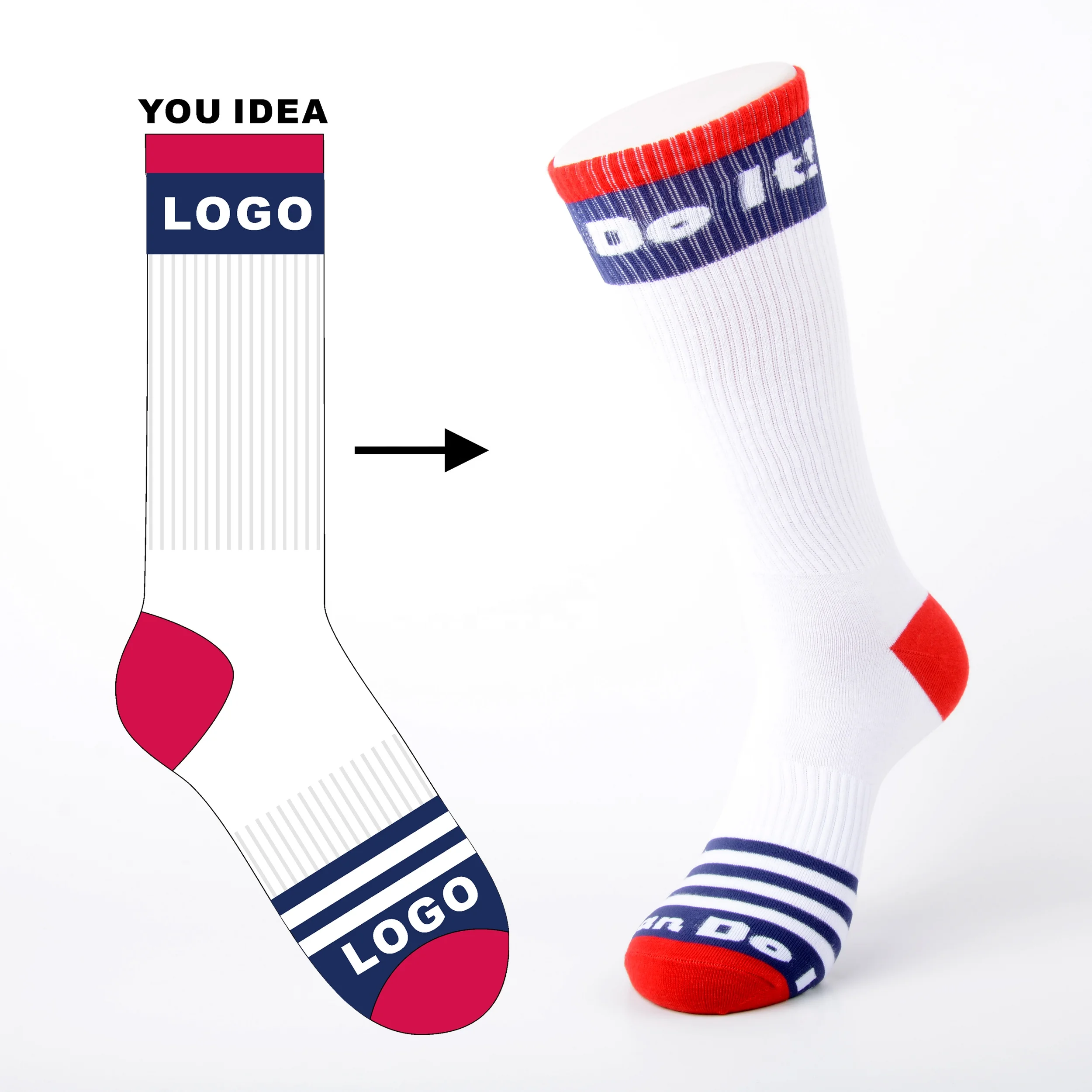 

OEM Custom logo mens basketball socks design white black 100% cotton sports sock men socks custom logo