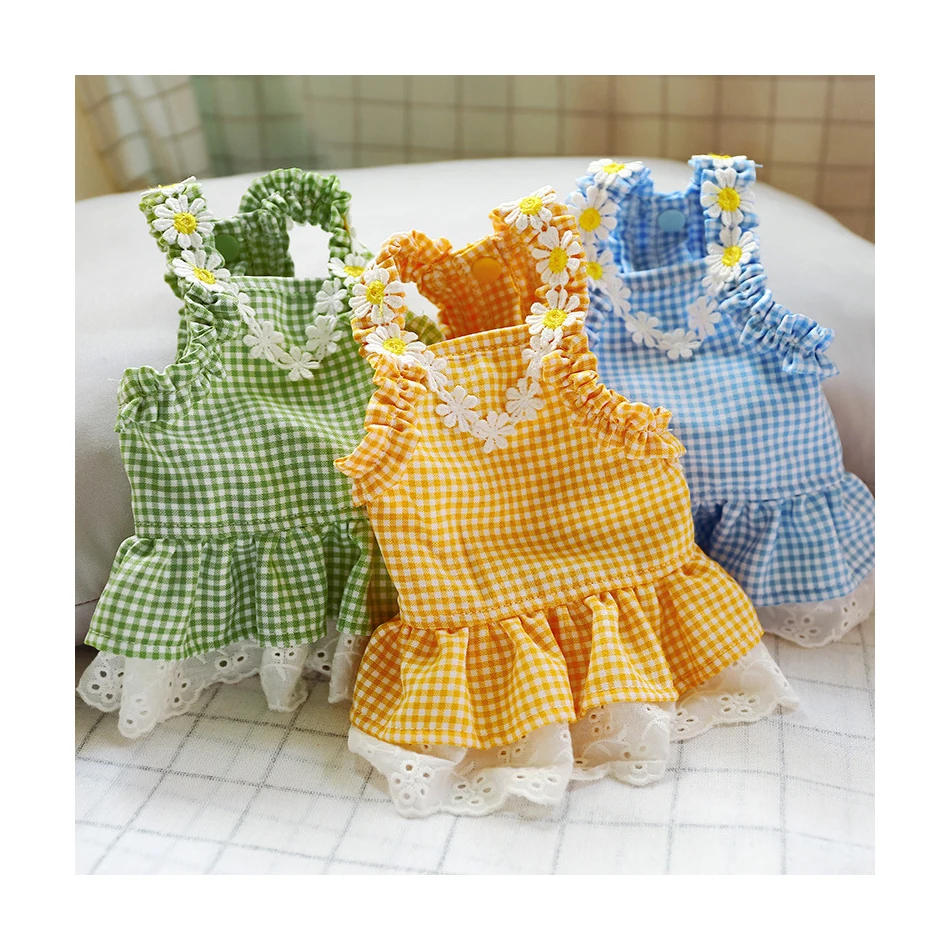

Best selling plaid print summer pet cat clothes cute dog dress