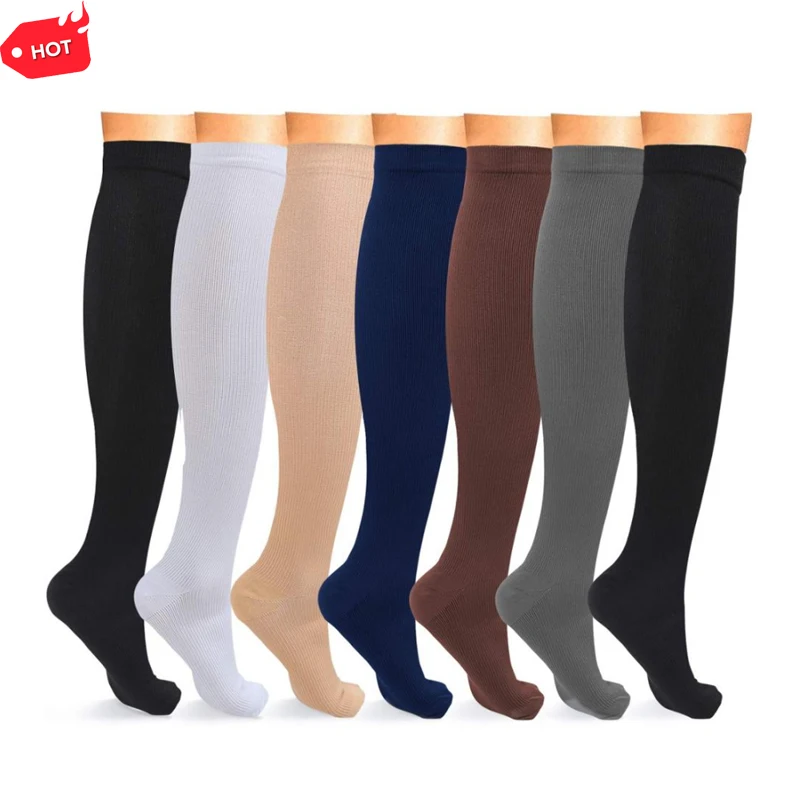 

wholesale custom 20-30 mmhg athletic running knee high long womes mens medical sports nurse compression socks, Custom color