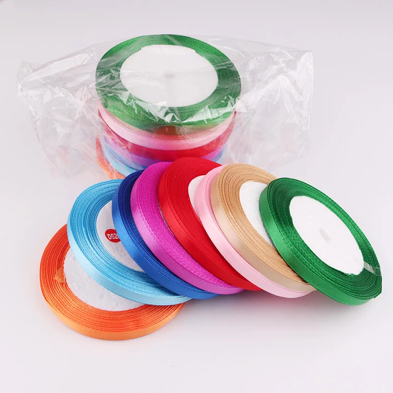 

Factory Polyester Solid Color 25 Yards/Roll Customized Available Single Faced 1/4 Inch 6MM Satin Ribbon