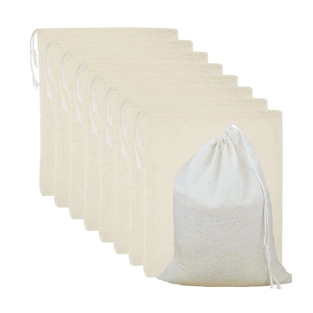 

Wholesale Cheap Customized Logo Eco Friendly Reusable Small Calico Organic White Cotton Muslin Drawstring Bag