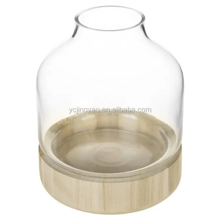 

Handmade Clear Borosilicate Glass Terrarium with Natural Wood Base
