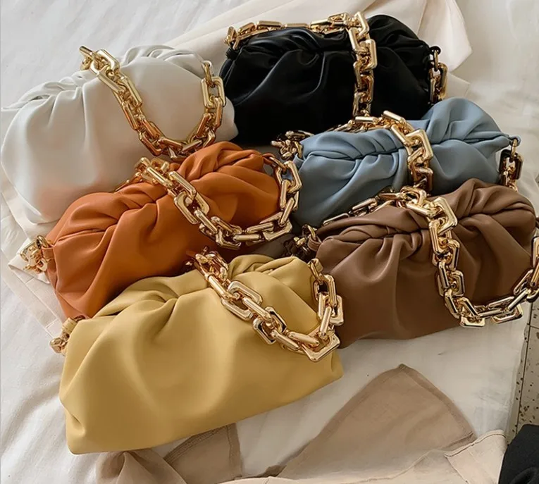 

Day clutch pleated pouch women fashion handbags shoulder cloud bag with gold plastic chain, 8 colors