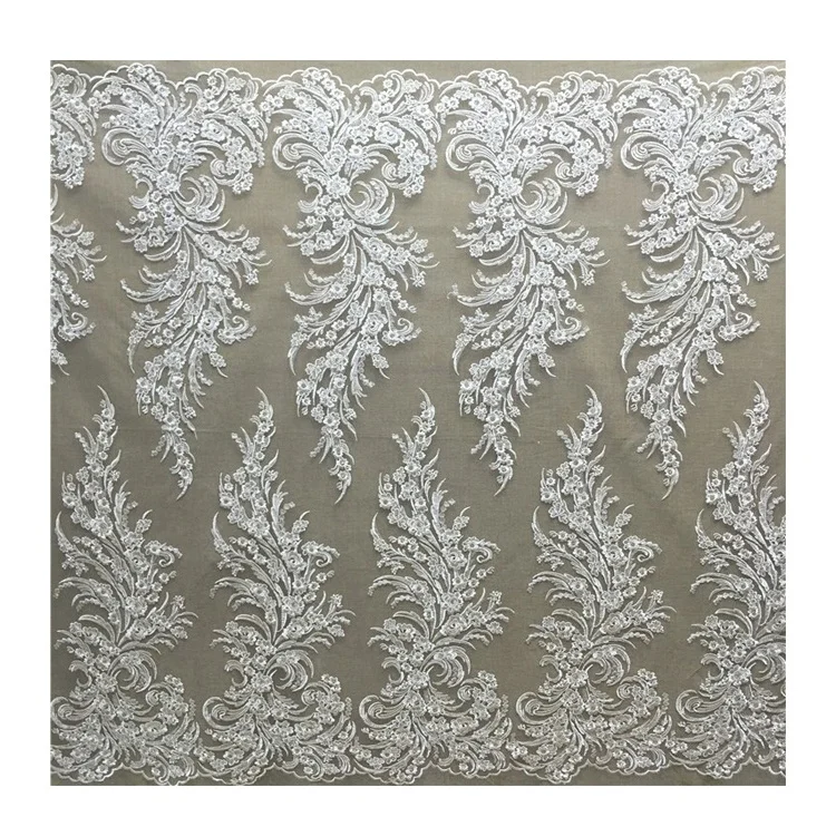

wholesale embroidery lace fabric with sequin, Champagne