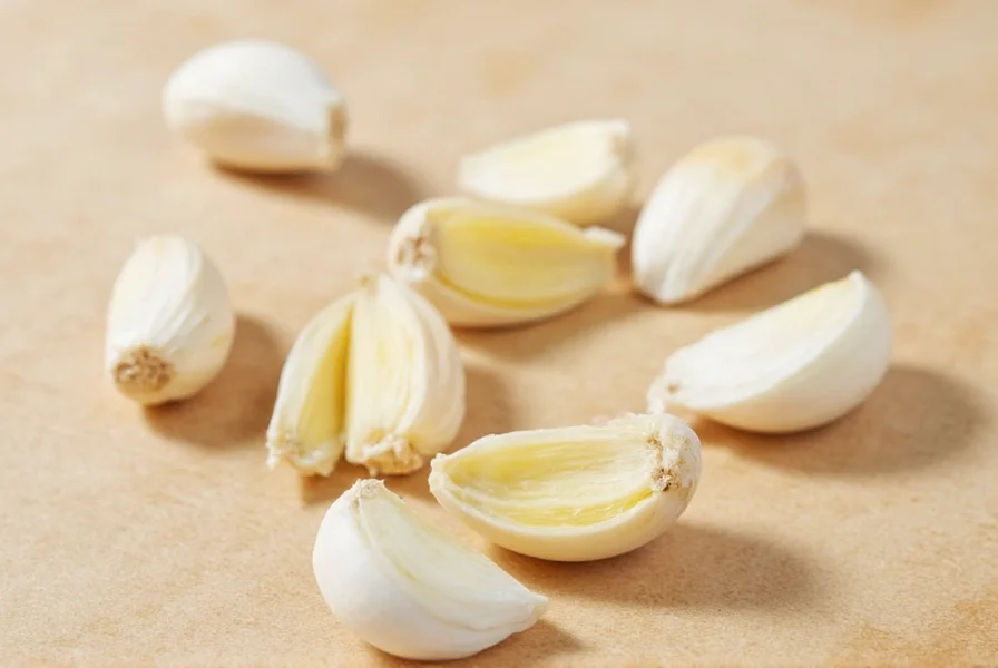 Close-up of minced garlic in measuring spoon showing conversion from cloves to tablespoons