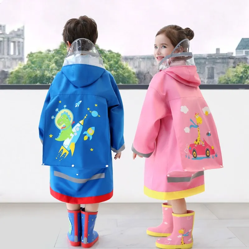 

kids outdoor cartoon waterproof raincoat children rain jacket students rain coat polyester rainwear, As shown