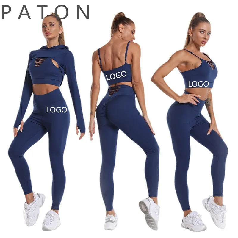 

Quality Women High Waisted Tights Yoga Pants Leggings 3 pieces sets Sexy Nude Custom Fitness & Yoga Gym shape Wear active wear
