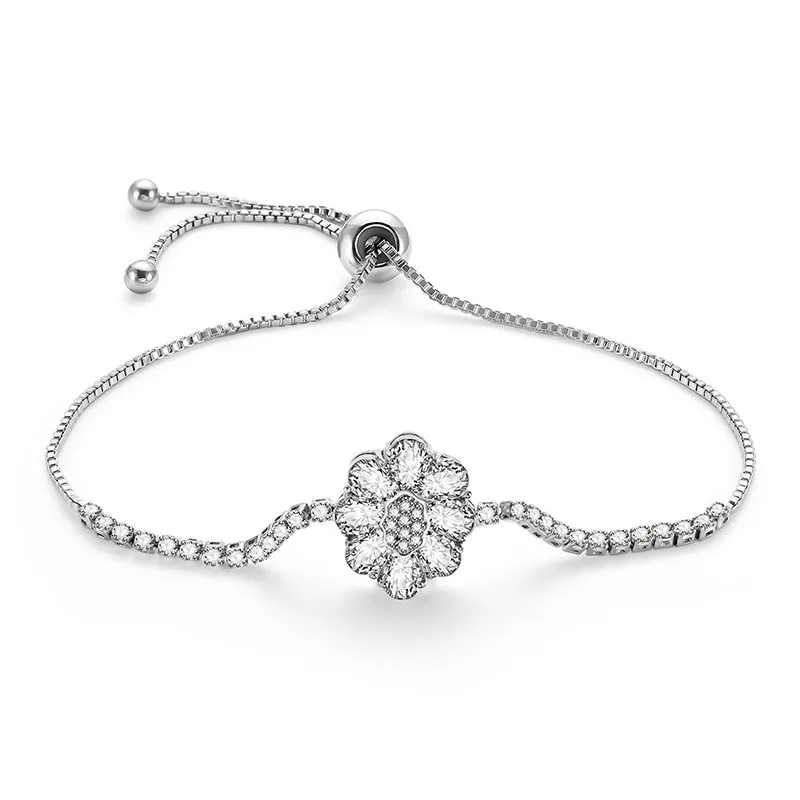 

PUSHI women chain silver charms bangle bracelet jewelry cubic zircon charm adjustable expandable