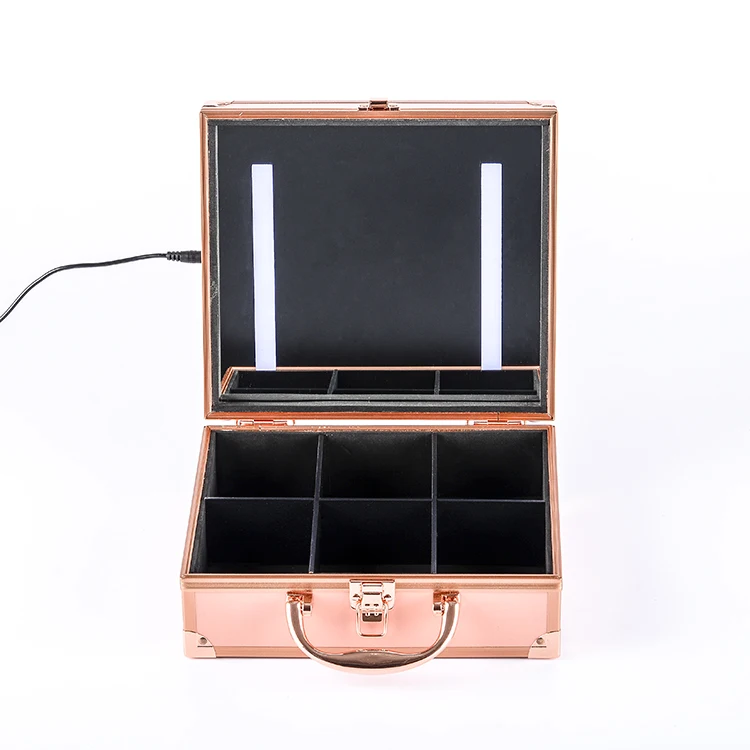 Hot Selling Rose Gold Train Hard Shell Makeup Case With Lights Buy