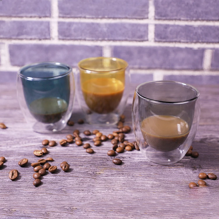 

High Quality colored borsilicate drinking glasses coffee mug double wall glass coffee cup, Clear,blue,green,yellow,amber,teal,black,pink,purple.jade green etc