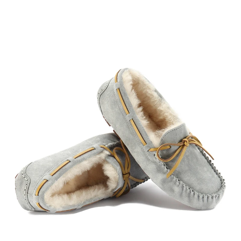 

Women Nature Shearling Lamb Sheepskin Casual Moccasin Slip on Slipper Shoes, Cow Suede Genuine Plush Lining casual shoes, Customized color