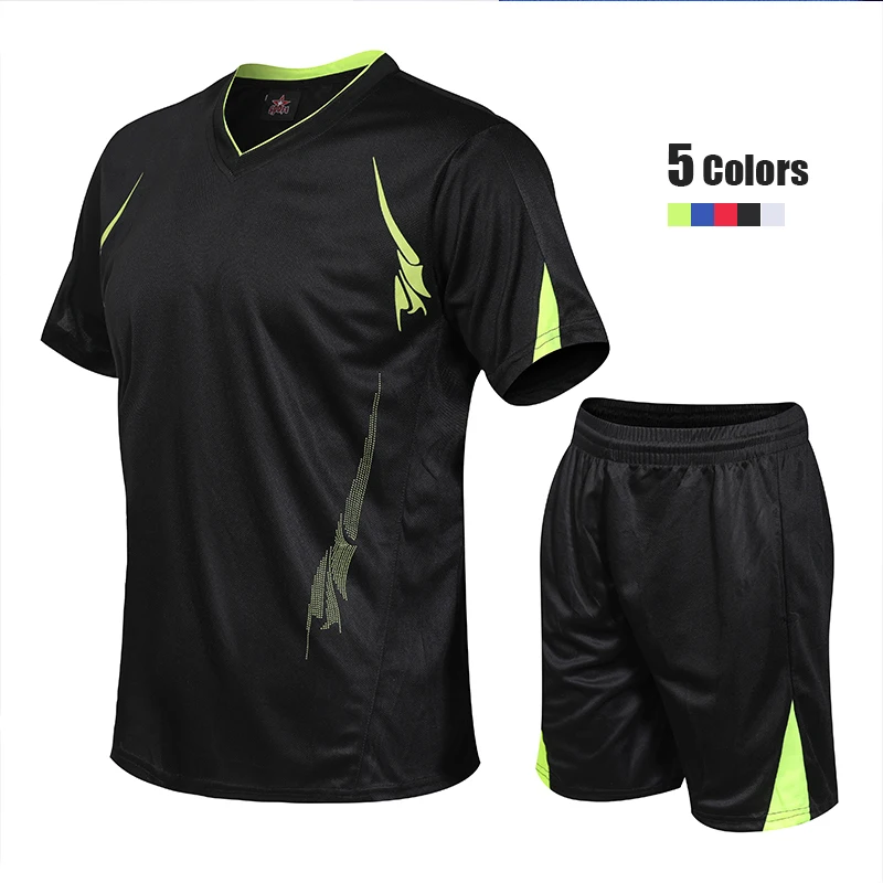 

China Manufacturer Short Sleeve Tshirt and Short Set Polyester Breathable Black Short Tracksuit Set