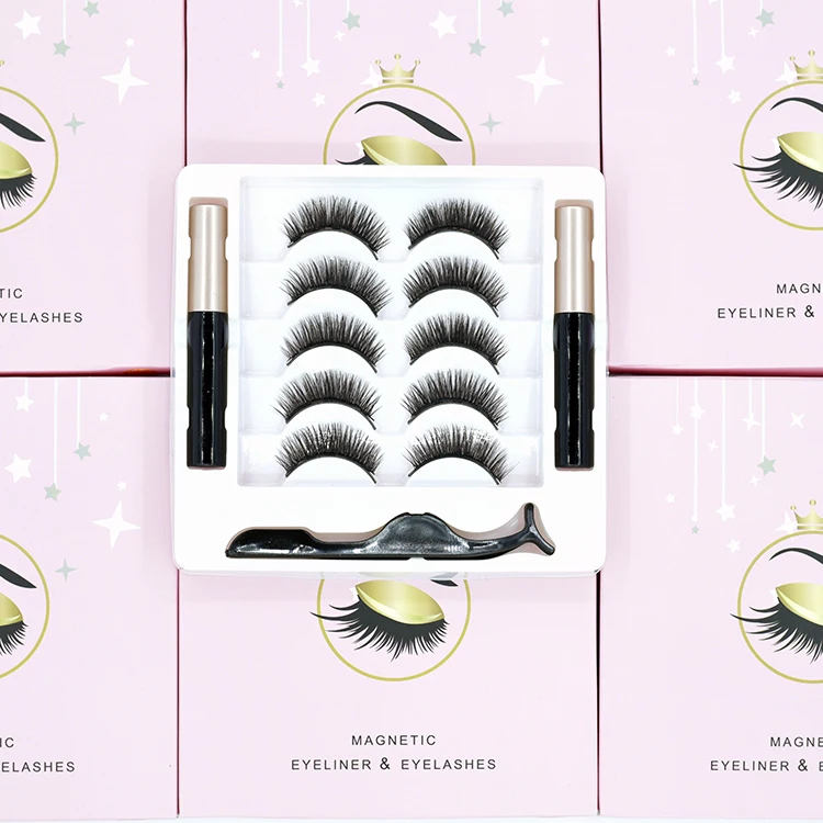 

China Factory Faux Mink Lashes 5 Pairs Synthetic False Magnetic Eyelash Suppliers 3d Silk Eyelash, Natural black