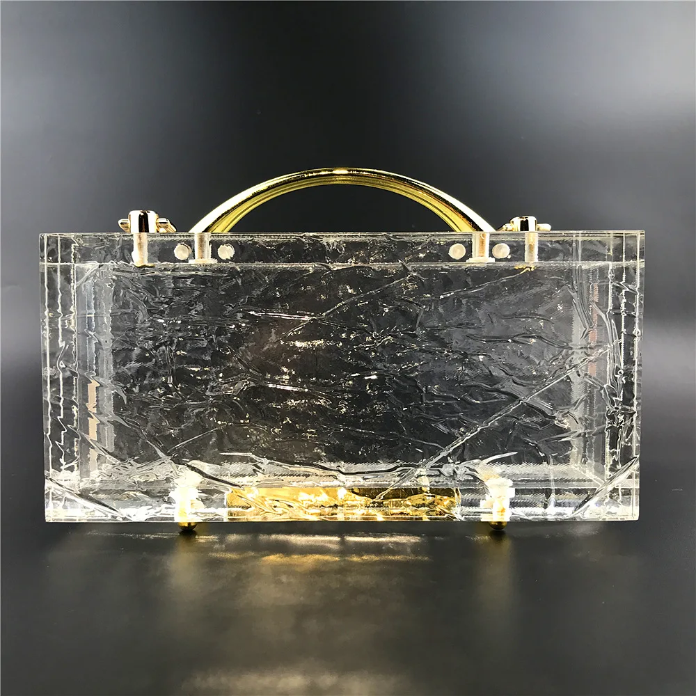 

New metal handle transparent clear thickened bag ice acrylic clutch bag