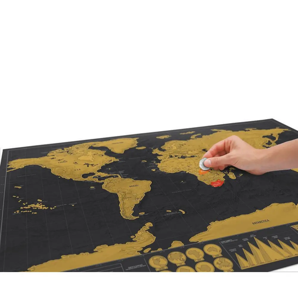
hot selling customized deluxe black scratch off world map 42x30cm gift world map with US States and Canada State 