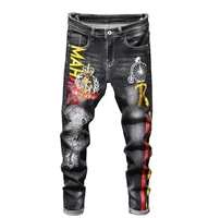 

Elastic Hip Hop Skinny Slim Fit Straight Ripped Biker Jeans Printed Denim Pants