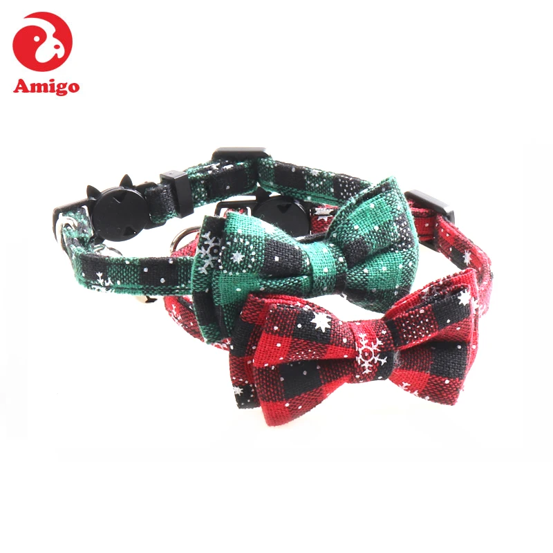 

Amigo adjustable comfortable christmas snowflake breakaway bowtie cat collar with bells