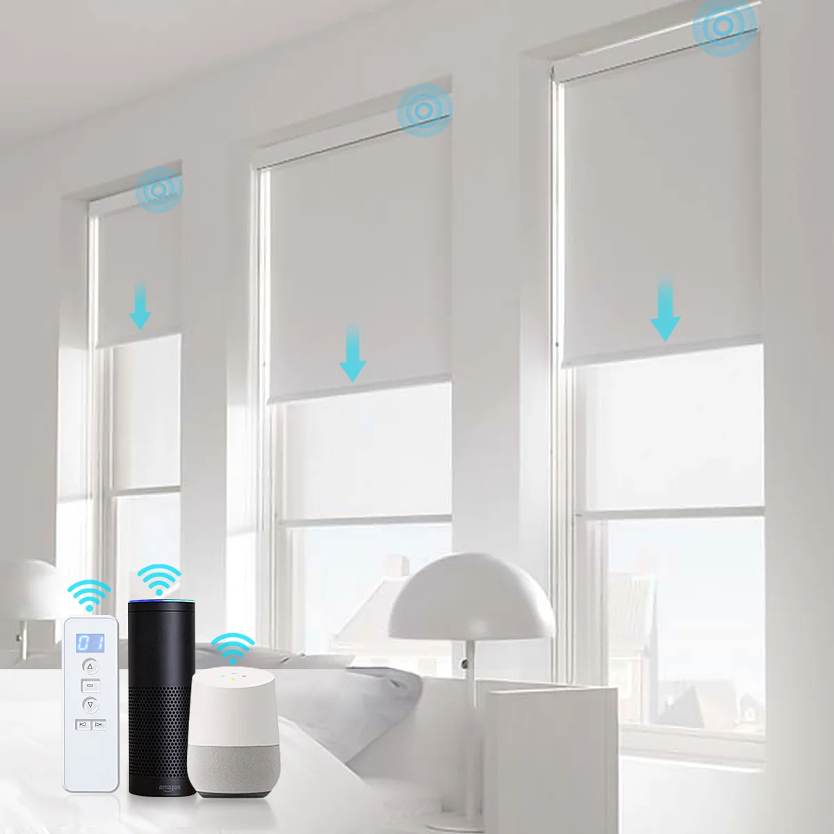 Motorized Roller Blinds Electric Remote Living Room Blackout Google Alexa Electric Roller Blinds for Office