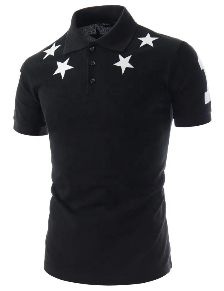 Low Moq Wholesale Short Sleeve Breathable Star Pattern Printing Men's Golf Polo T Shirt