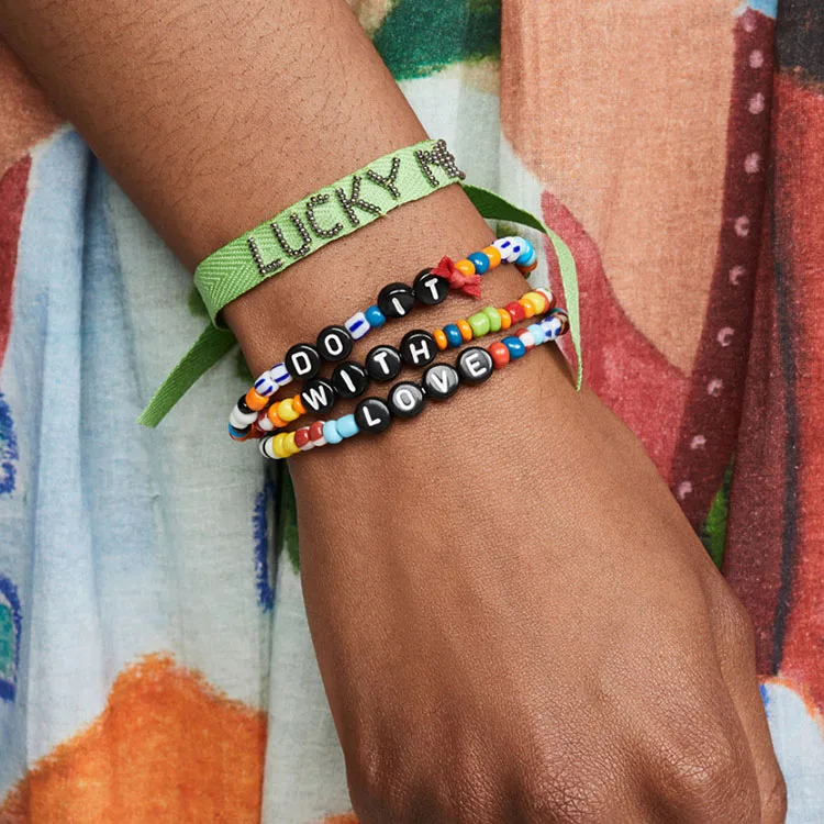 

BG1052 Delicate Rainbow Tiny Seed Beaded Words Love Elastic Girls Bracelet Set