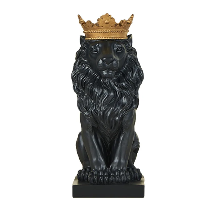 

Decorations for home sculpture escultura home decoration accessories Black crown lion statue handicraft decorations christmas, As photo