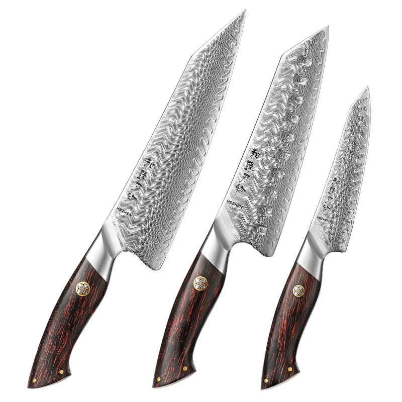 

XINZUO New G10 Handle 3 Pcs High Carbon Luxury Japanese Damascus 14Cr core Powder Steel S35VN Kitchen Cutting Chef Knife Sets