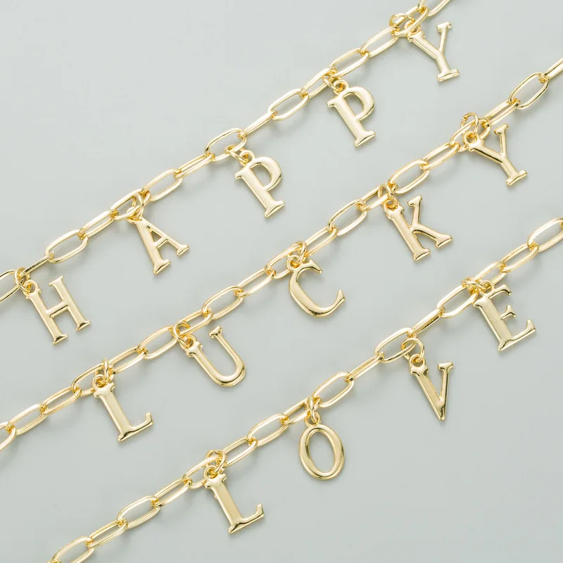 

Female New Letter Clavicle Chain Colored Gemstone Necklace Copper Plated Real Gold 26 English Letter Necklace, Picture shows