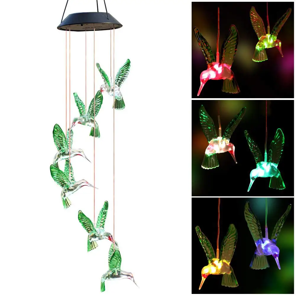 

Solar Hummingbird Wind Chime Color Changing Solar Wind Chime Outdoor Best Gifts, Hanging Light drop ship