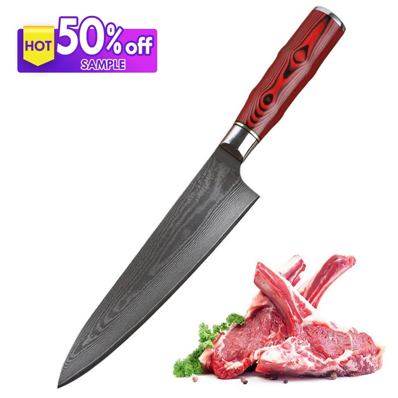 

Ready to ship  japanese damascus knife G10 Handle kitchen meat knife