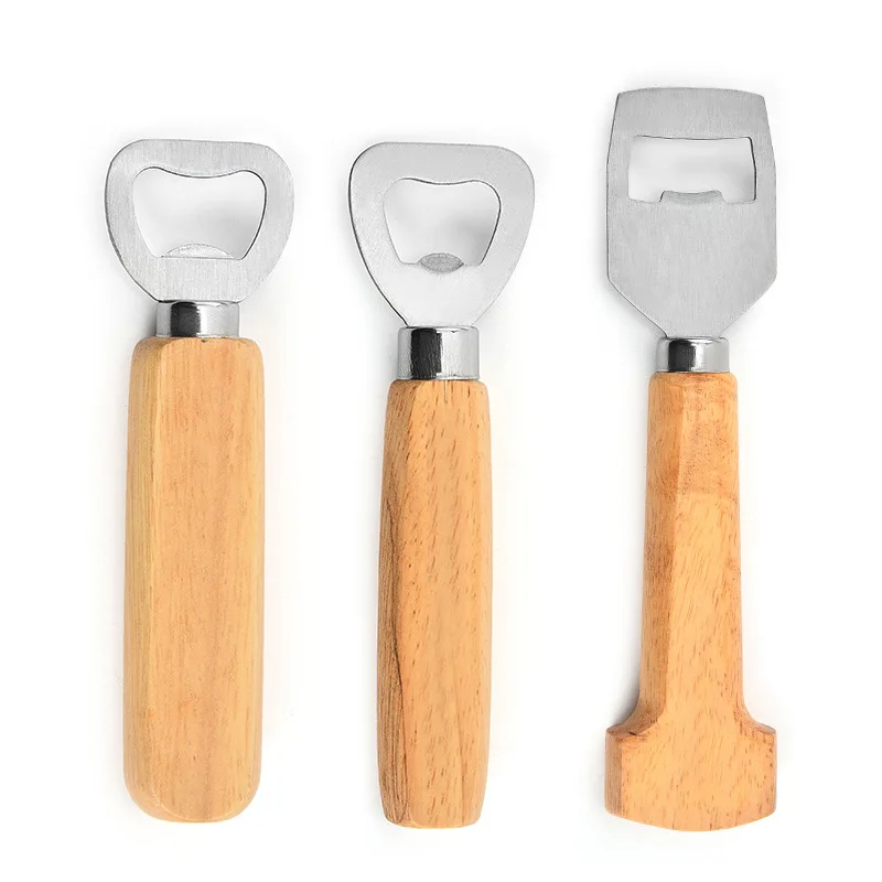 

Wooden Handle Handheld Bottle Opener Creative Kitchen Bar Tools Wine Beer Soda Glass Beer Bottle Openers, Wood color