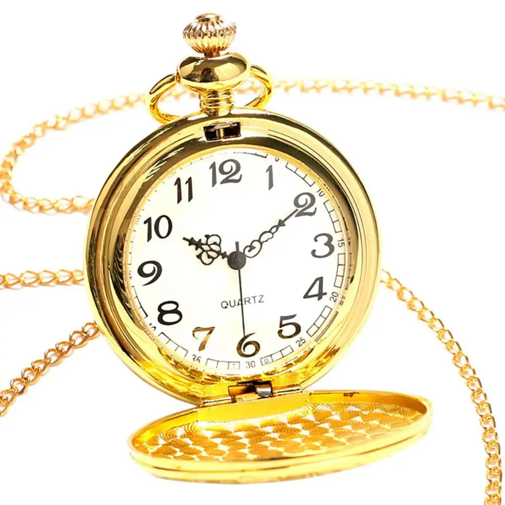 

Wholesale Engraving Alloy Golden Thin Chain Quartz Pocket Watch for Men and Women