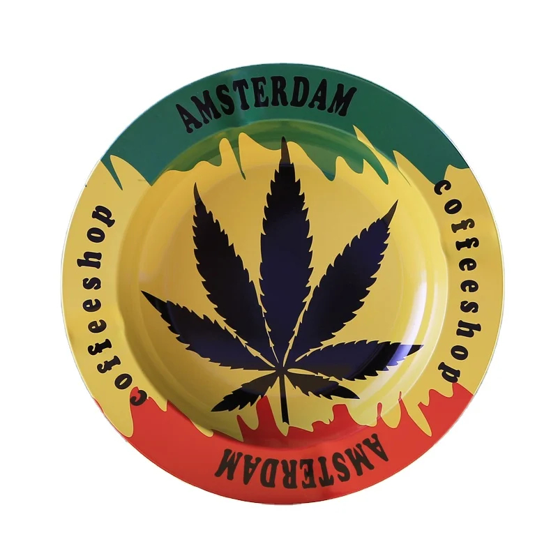 

Custom logo small round cigarette ashtray tinplate weed tobacco rolling tray, Random shipment