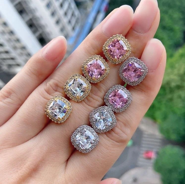 

Women Fashion Bling Square Diamond Zircon Stud Earrings