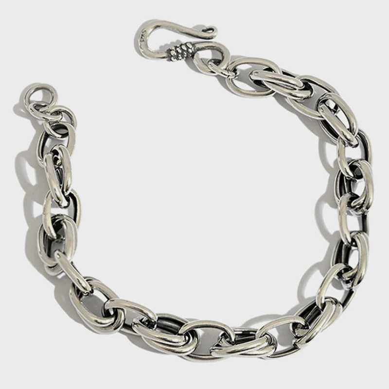 Deechy Hip Hop Style Vintage Thai Silver Chain S925 Sterling Silver Bracelet Fashion Jewelry Silver Bracelet