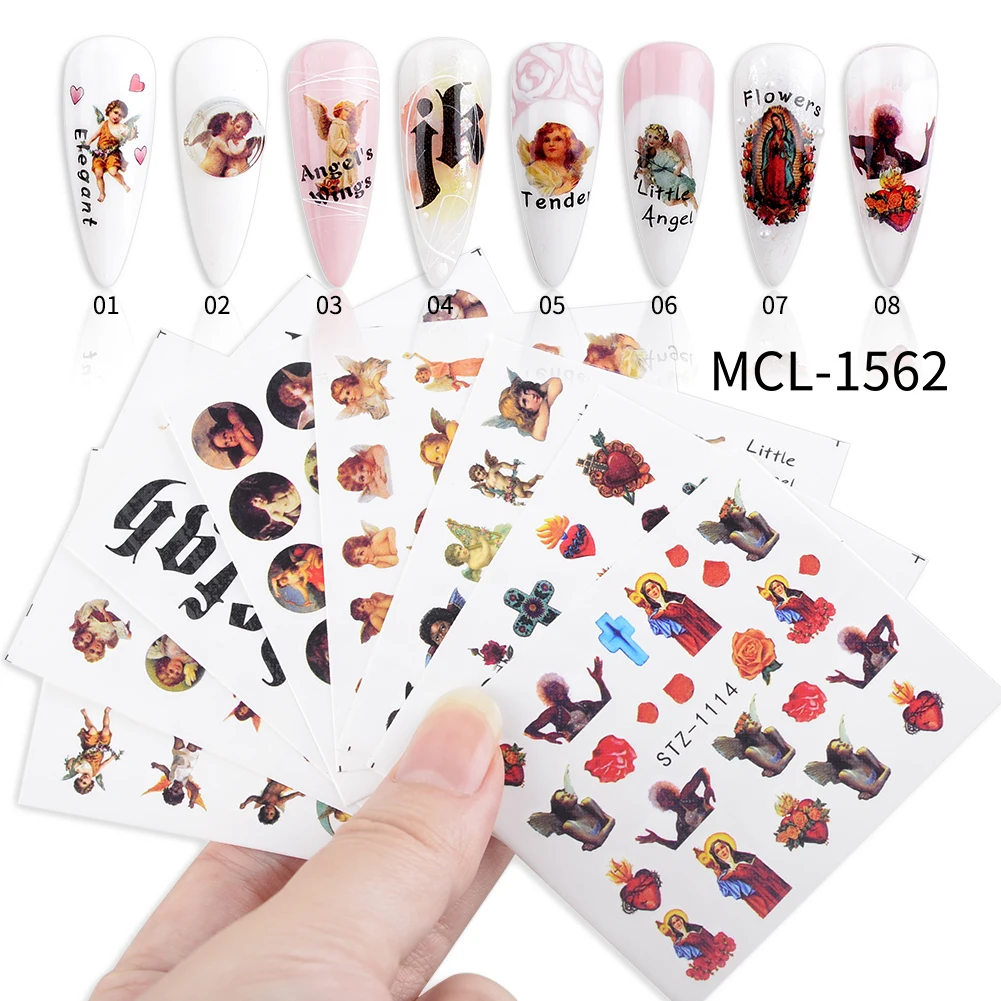 

8pcs High quality angel baby kids nail art sticker water transfer decals for nails