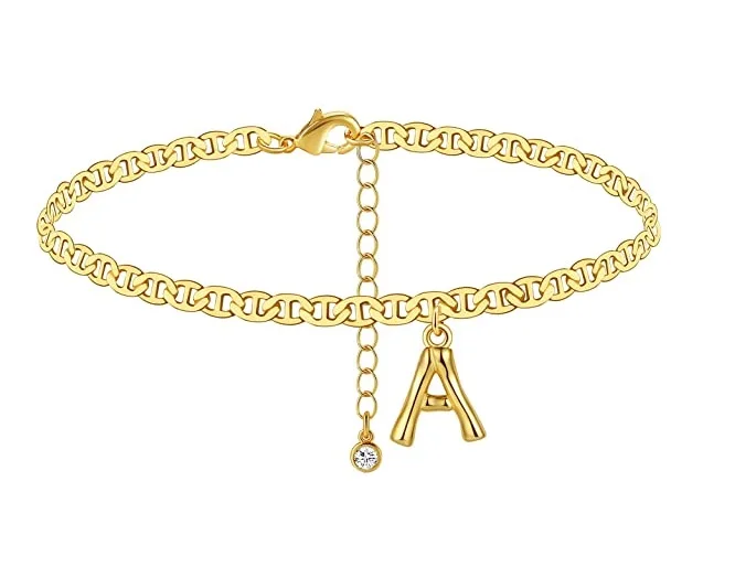 

2021 Adjustable Summer Beach Foot Chain Gifts Gold Initial Letter Anklet for Women, Picture shows