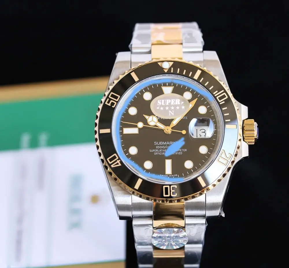 
rollex noob watch N factory V9 two tone submarine 116613 noob diver watch 2836 movement 