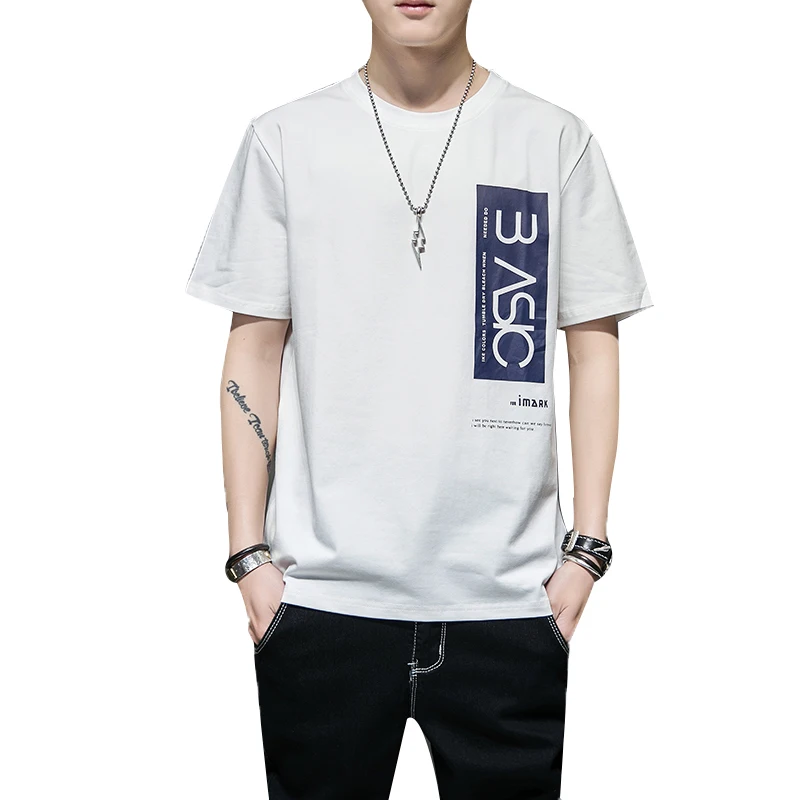 

Hip Hop Muscle Fit Curved Hem white Cotton Custom Printing logo men T shirt, Optional