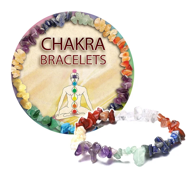 

7 Chakra Yoga Reiki Spiritual Energy Multicolor Rainbow Color New Mix Gemstone Jewelry Healing Crystal Stone Chip Bracelet Set